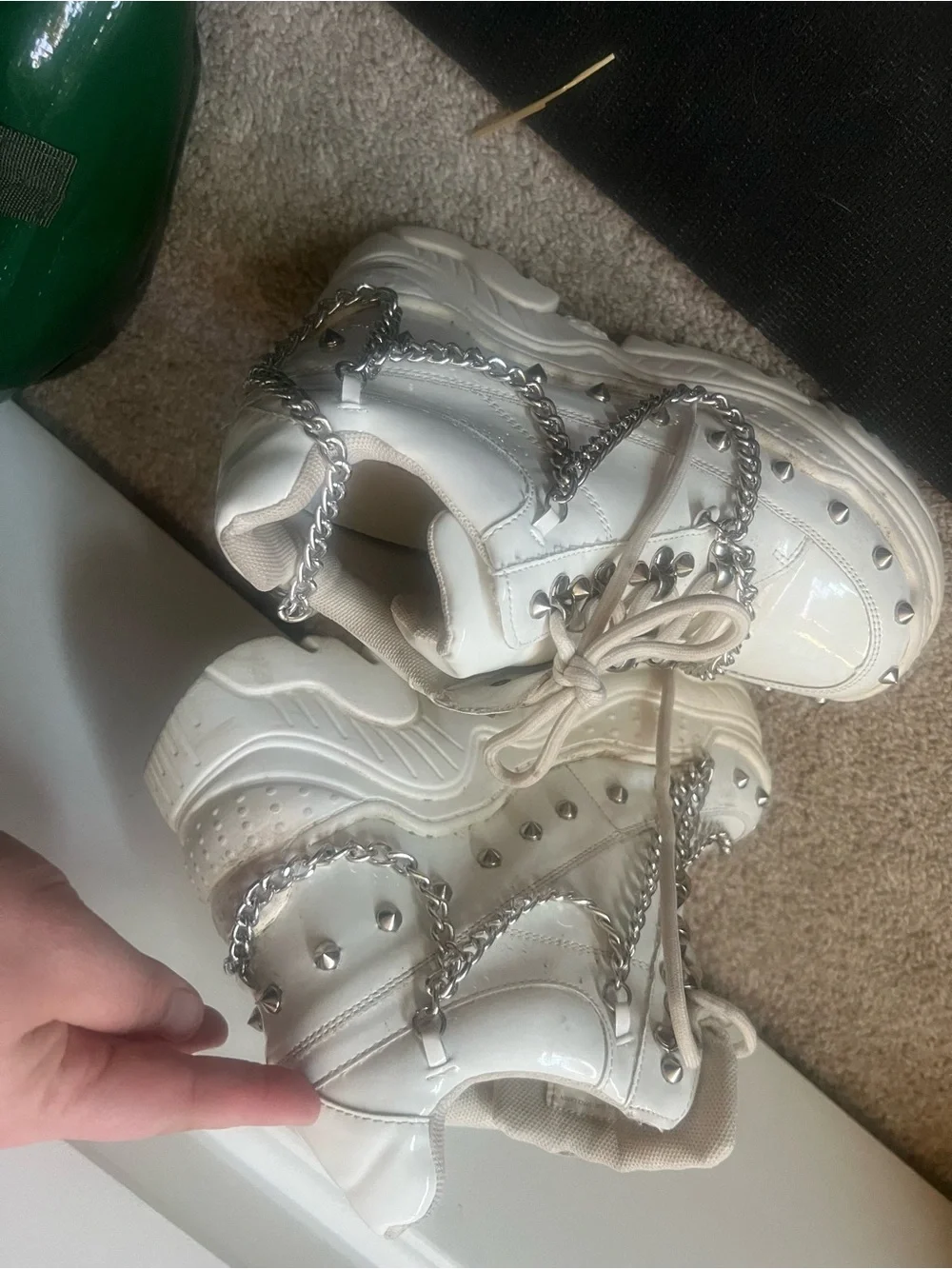 Anthony Wang White Platform Sneakers with Silver Studs & Chains women’s 8